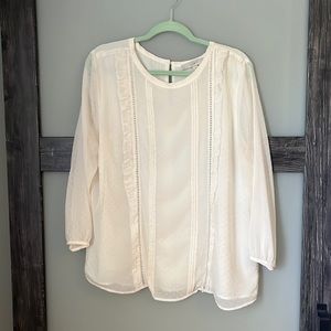 Loft ivory blouse with raised dots and ruffle detail